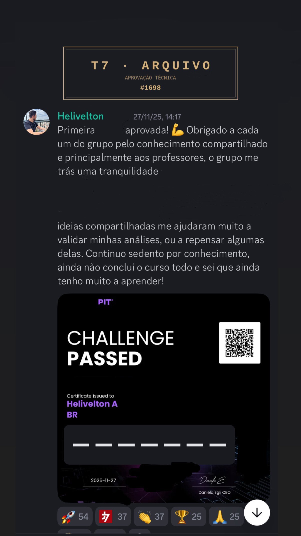 Aprovação documentada · operador da comunidade T7 · arquivo institucional